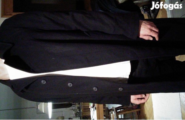 Sötétkék hosszú gyapjú 46-os férfi télikabát szövet 46 kabát XL kasmír