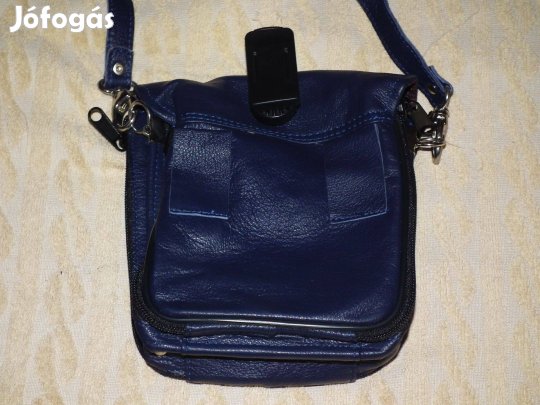 Sötétkék valódi bőr táska válltáska övtáska bőrtáska CD tartóval