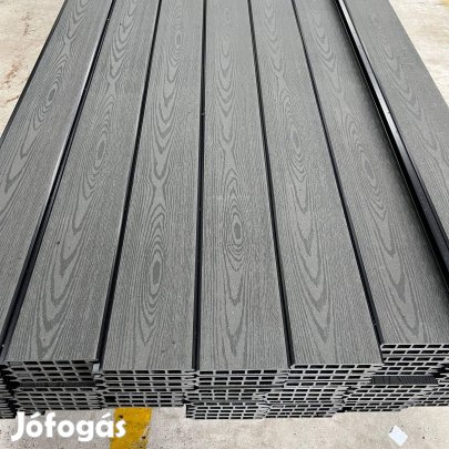 Sötétszürke WPC Kerítésléc, országos szállítással, famintás, üreges, 1