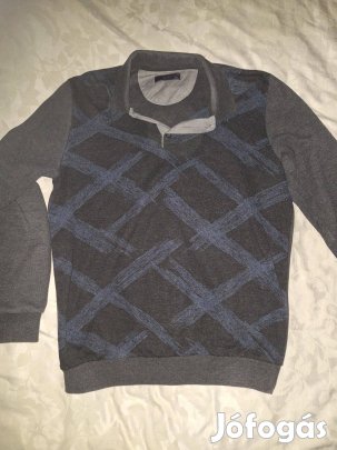 Sötétszürke ingnyakú férfi pulóver L-es