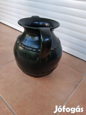 Sötétzöld cserép edény korsó kb 25x22 cm