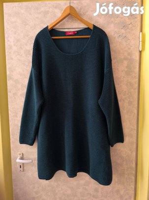 Sötétzöld csillogós csinos nagy méretű hosszú pulóver, tunika 50-es