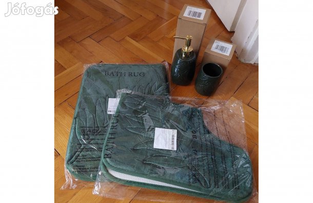 Sötétzöld elegáns fürdőszoba szett 4 részes levél mintás