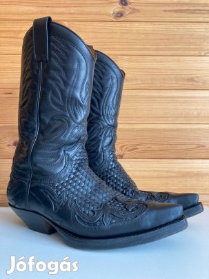 Spanyol Sendra minőségi borjúbőr western motoros csizma fonott fekete