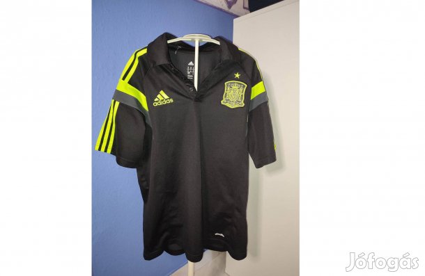 Spanyol válogatott eredeti adidas fekete zöld galléros póló (M)