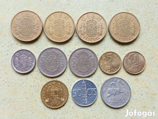 Spanyolország 12 db Különböző Érme Centimes Pesetas 1945-1993