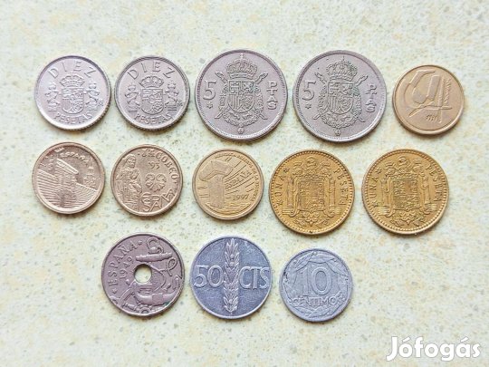 Spanyolország 13 db különböző Érme Centimos 1 5 10 Pesetas 1953-1997