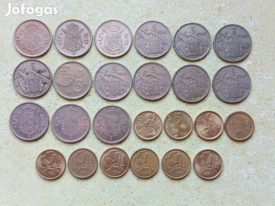 Spanyolország 25 db Különböző Érme 5 Pesetas 1958-2001