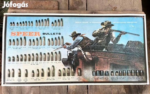 Speer Bullets és Wells Fargo lőszergyártó hirdetés, fém reklámtábla