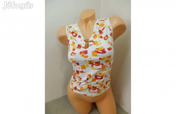 Staccato fehér alapon narancs kockás ujjatlan női nyári felső