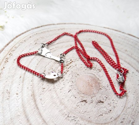 Steampunk nyaklánc - Antik ékszer - Ezüst - Piros