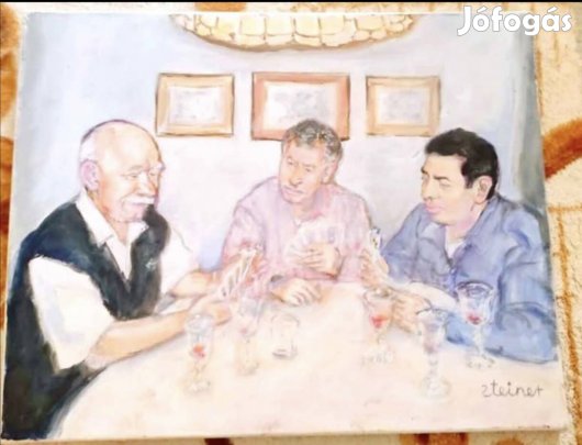 Steiner olajfestmény - Kártyázó férfiak (50×40 cm)