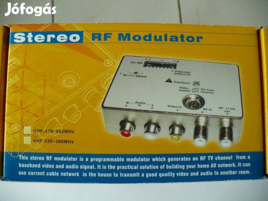 Stereo RF mudulátor TV UHV sávra, sosem használt, originált,dobozában