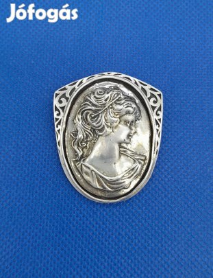 Sterling antik ezüst női fej bross