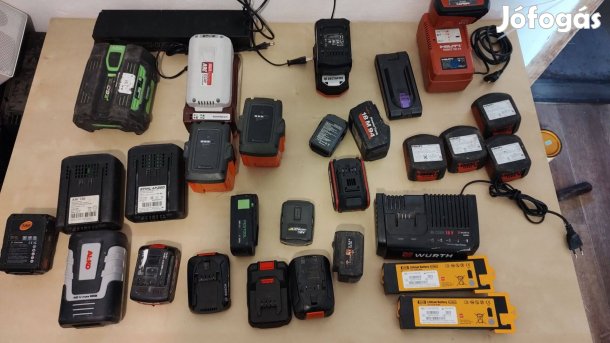 Stihl,Husqvarna,Viking,Alko,Hilti,Bosch(29db)akku,töltő vegyes csomag