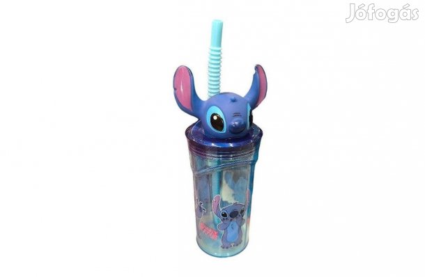 Stitch 3D szívószálas pohár türkiz 360 ml gyerek műanyag pohár