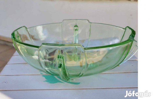 Stölzle cseh Art Deco zöld üvegtál