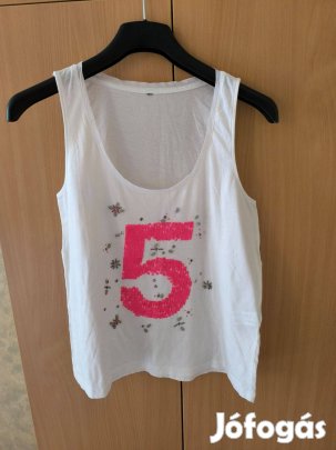 Stradivarius fehér pink flitterekkel díszített pántos felső, top M-L