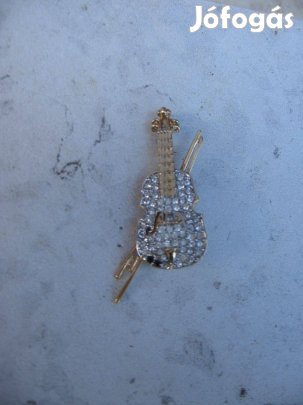 Strassz kitűző, hegedű - bizsu