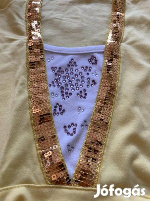 Strasszos flitteres sárga kapucnis póló, felső XS-S