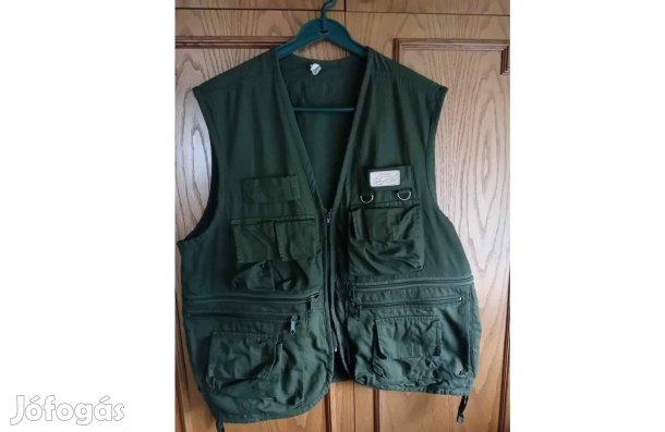 Streamer zöld vászon ,sokzsebes (horgász, vadász) mellény