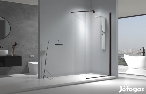 Stuxi Aqua Black Walk-in zuhanyfal, 120x200 cm, 8 mm vastag vízleperg