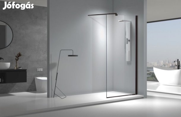Stuxi Aqua Black Walk-in zuhanyfal, 90x200 cm, 8 mm vastag vízleperge