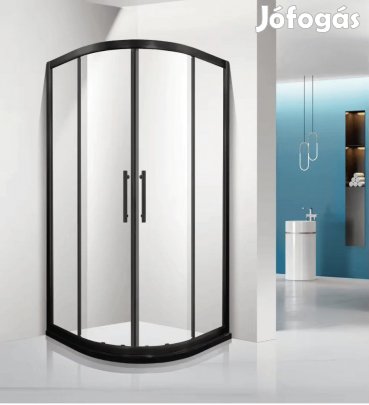 Stuxi Delhi Black 90x90 cm íves két tolóajtós zuhanykabin 6 mm vízlep