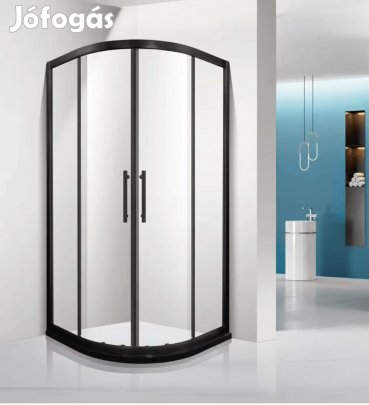 Stuxi Delhi Black 90x90 cm íves két tolóajtós zuhanykabin zuhanytálcá