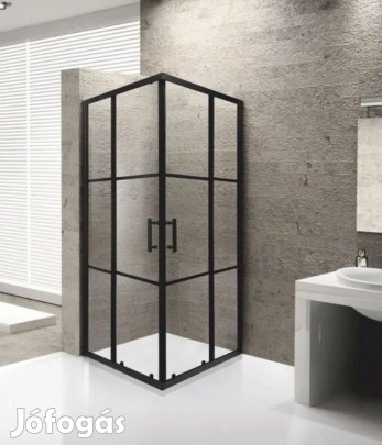 Stuxi Delhi Black X 90x90 cm szögletes két tolóajtós zuhanykabin 6 mm