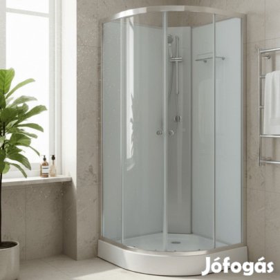 Stuxi Genova 80x80 cm íves két tolóajtós fehér hátfalas zuhanykabin 5