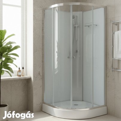 Stuxi Genova 90x90 cm íves két tolóajtós fehér hátfalas zuhanykabin 5