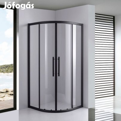 Stuxi Nizza Black 90x90 cm íves két tolóajtós zuhanykabin 6 mm vízlep
