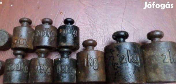 Súlykészlet antik vas mérleg mázsa súly 11 db
