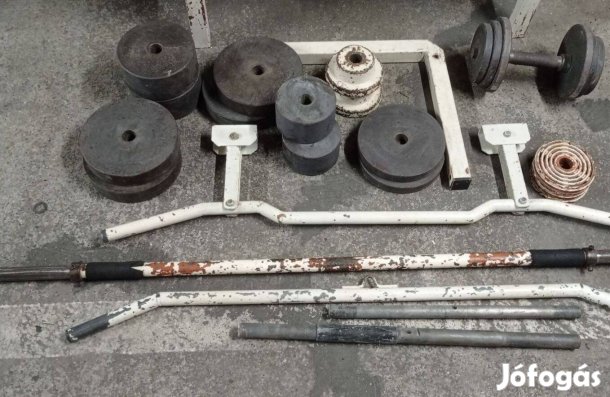 Sulyzókészlet , súlytárcsa, fekvenyomó pad