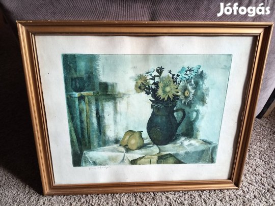 Surányi Mária Őszi virágok színes rézkarc 