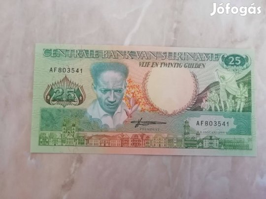 Suriname papírpénz 25 gulden 1988-as kiadású