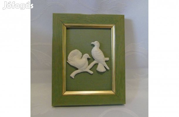 Susan Norton Fehér porcelán madarak zöld keretben dísztárgy
