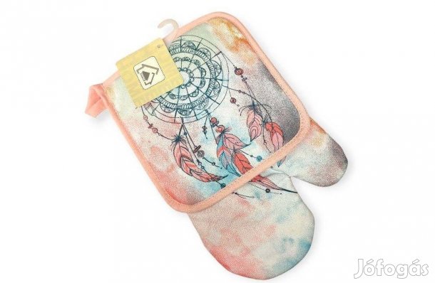 Sütőkesztyű edényfogóval talizmán mintával, lazac színben