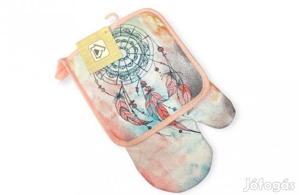 Sütőkesztyű edényfogóval talizmán mintával, lazac színben