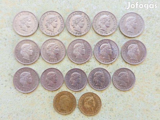 Svájc 17 db Különböző Érme 5 10 Rappen 1947-2016