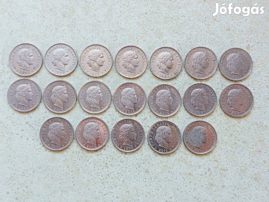 Svájc 19 db Különböző Érme 20 Rappen 1959-2016 Árfolyamon