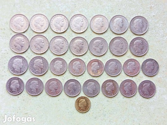 Svájc 31 db Különböző Érme 5 10 20 Rappen 1947-2019 Árfolyamon