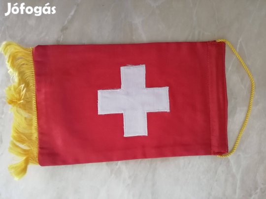 Svájci régi selyem Asztali zászló kézel varrot