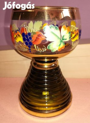 Svájci szerkezetű,zenélő zöld talpas boros pohár,hibátlan!/55
