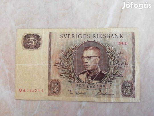 Svéd 5 Korona 1960-as kiadású /Sveriges Riks Bank/