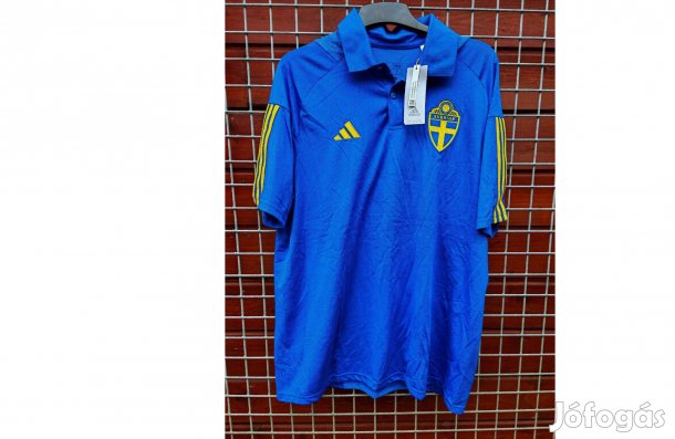 Svéd válogatott eredeti kék adidas galléros póló (L, XL)