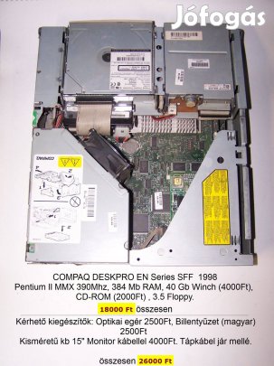 Számítógép: Compaq- Pii 390Mhz 40Gbwinch - működik, CD jó, ház hiányos