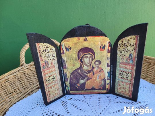 Szárnyas faplakett, triptichon -ikon