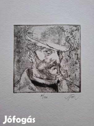 Szász Endre rézkarc Önarckép keménykalapban (limitált, választható s